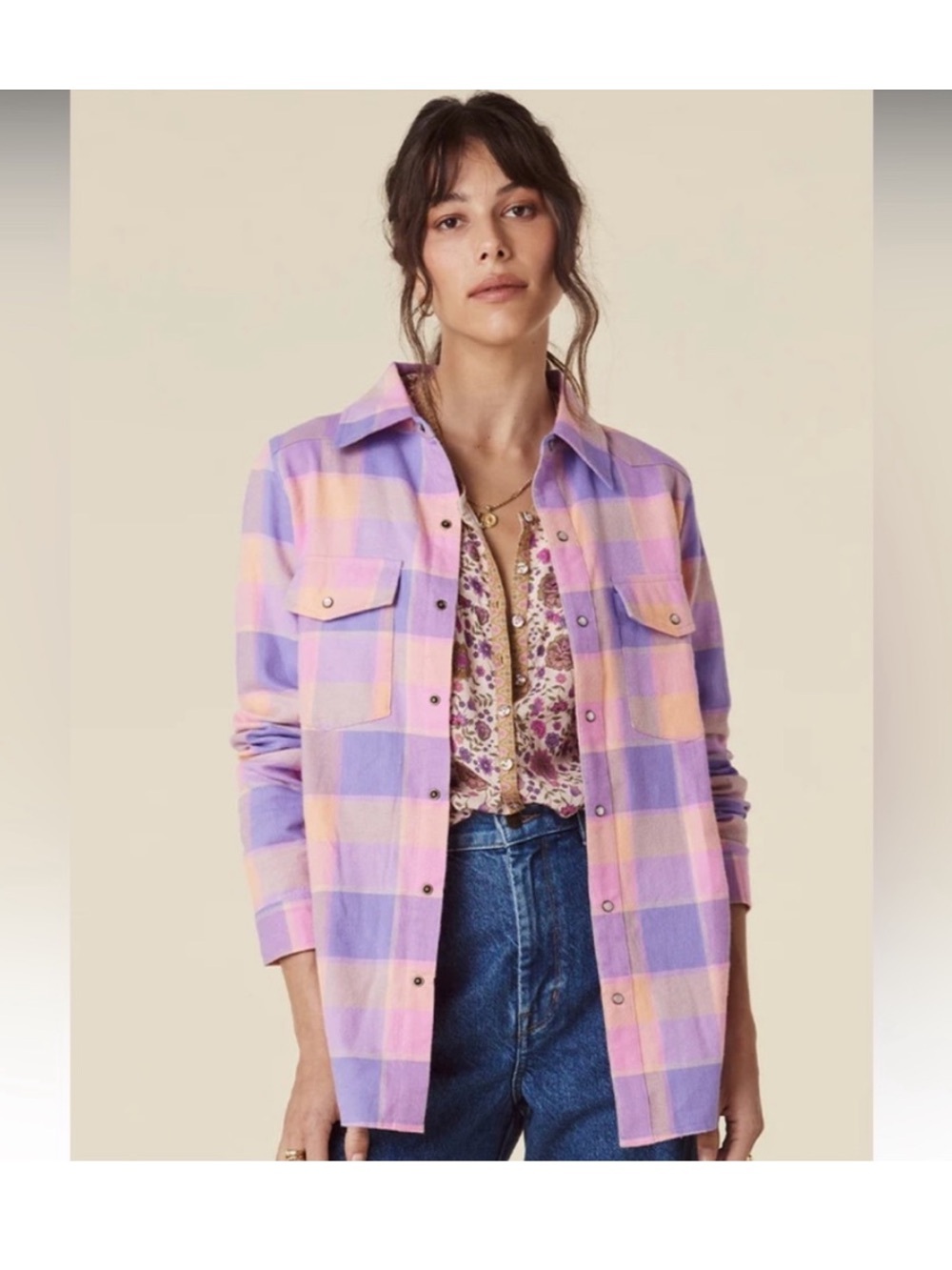 ⚡️SOLD⚡️ Spell Wyatt Flannel Shirt - Pastel sz L - Picture 3 of 10